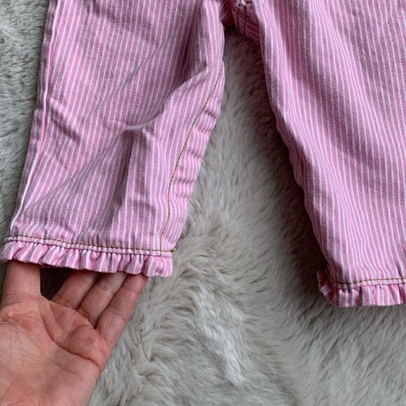 OshKosh B’gosh Vintage Pink‎ Pinstripe Butterfly Baby Girl Vestbak Overalls Bibs - Picture 3 of 8